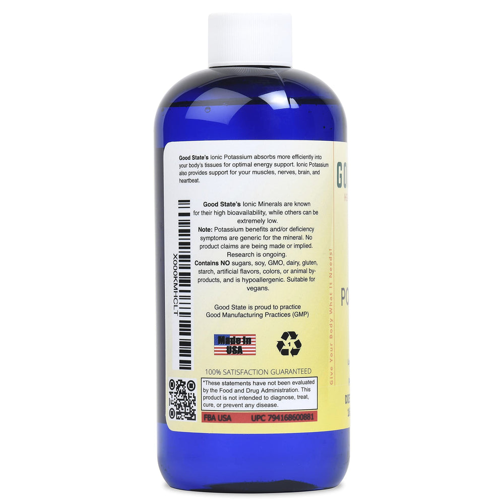 Good State liquid potassium 732 being stirred in drink for daily mineral intake.