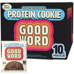 Good Word Double Chocolate Protein Cookie—soft and chewy, perfect for a post-workout treat.