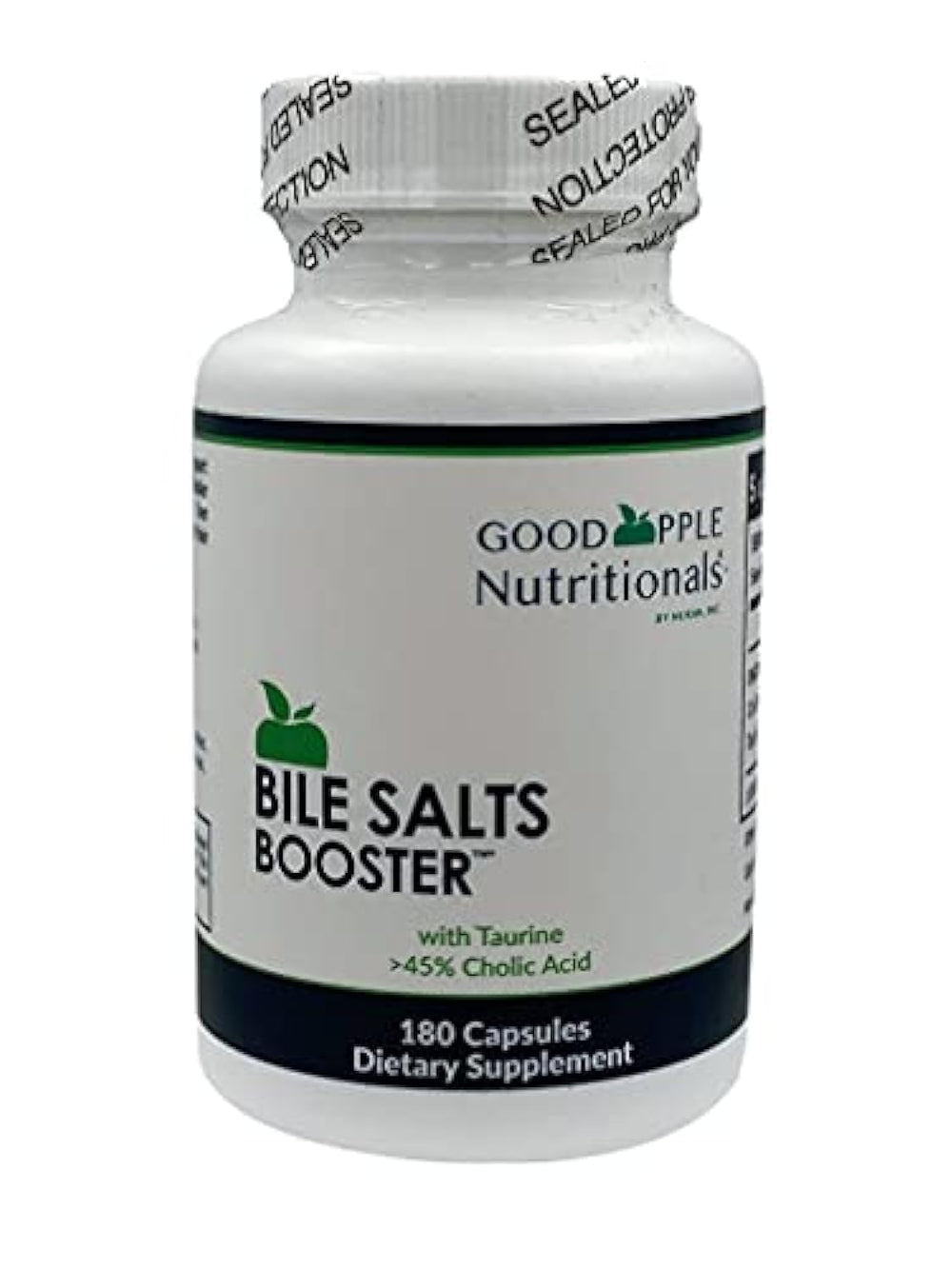 GOODAPPLE NUTRITIONALS Bile Salts Booster bottle showing compact 110 mg capsules for flexible fat digestion support