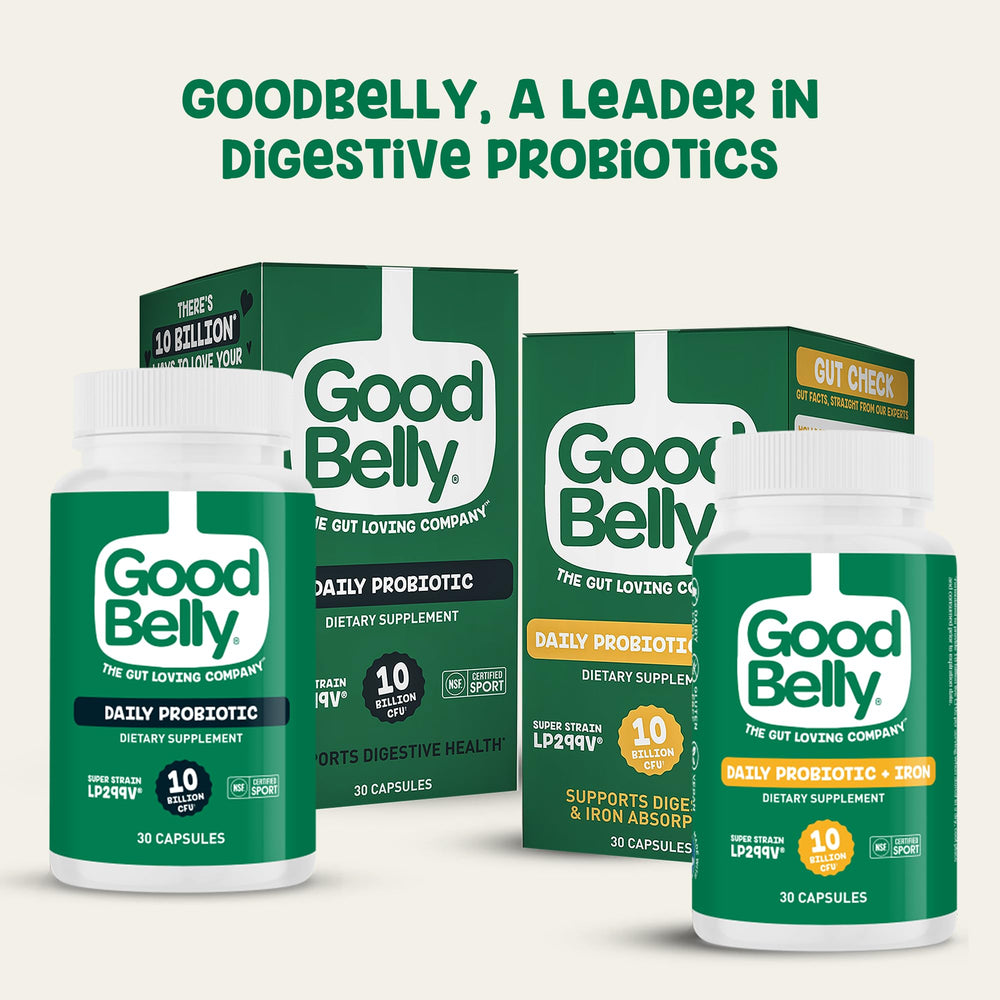 GoodBelly easy-swallow capsules supporting steady digestive wellness.