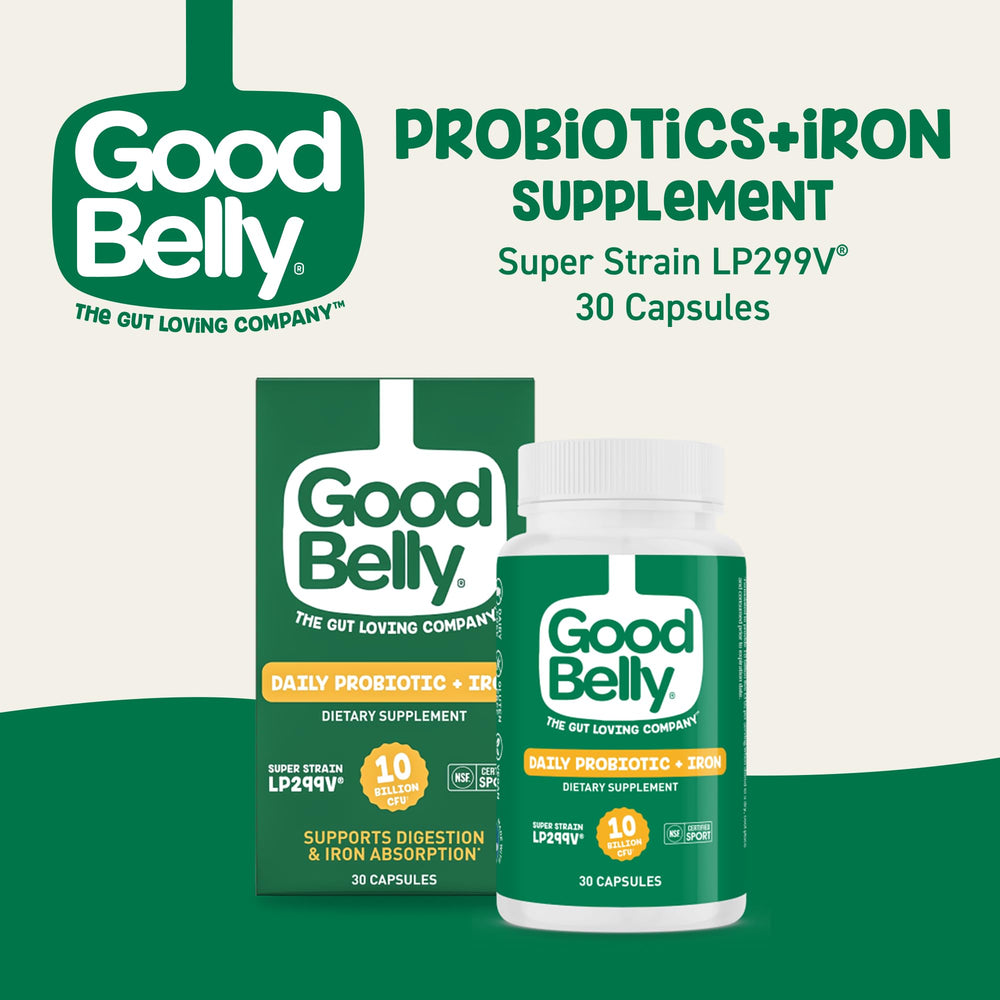 GoodBelly probiotic bottle front view highlighting vegan formulation