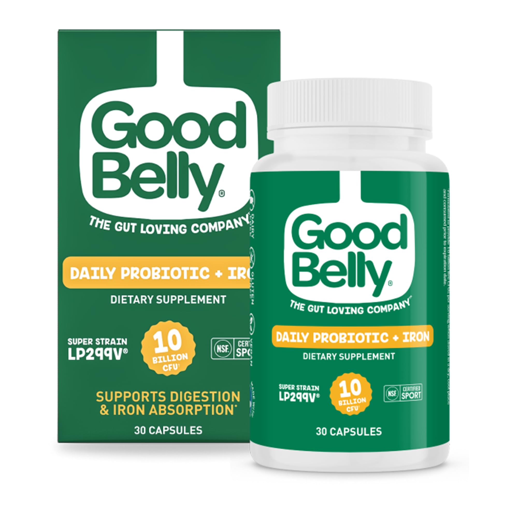GoodBelly probiotic capsules label close-up for LP299v gut balance