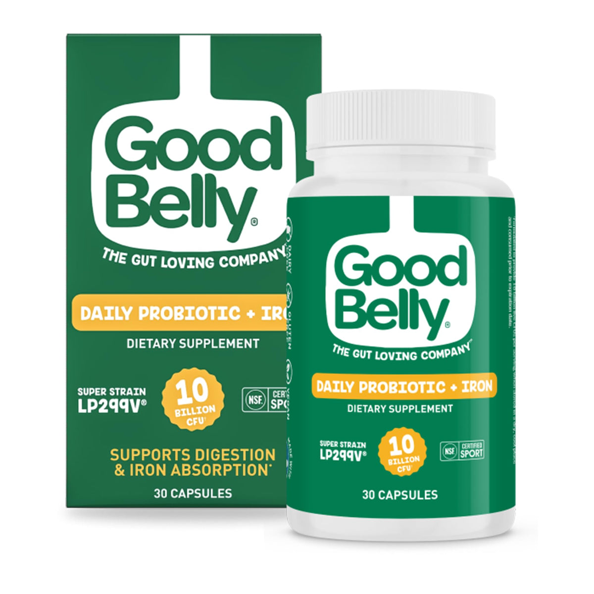 GoodBelly probiotic capsules label close-up for LP299v gut balance