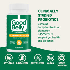 GoodBelly LP299v culture illustration on packaging for digestive balance