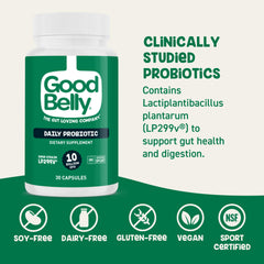 GoodBelly vegan allergen-free capsules suitable for plant-based diets.