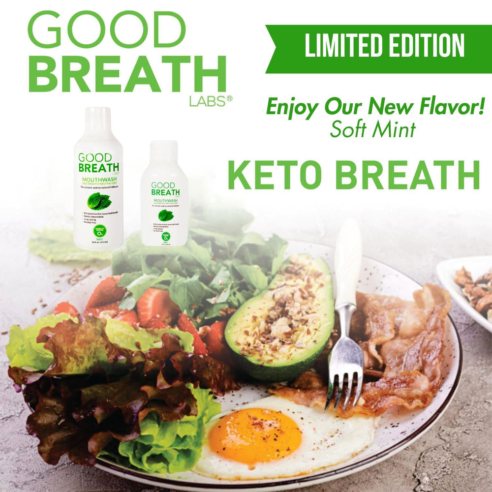 Goodbreath alcohol-free bottle being poured for gentle mouth care