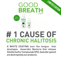 Goodbreath bottle next to a smile, indicating mouth hygiene support