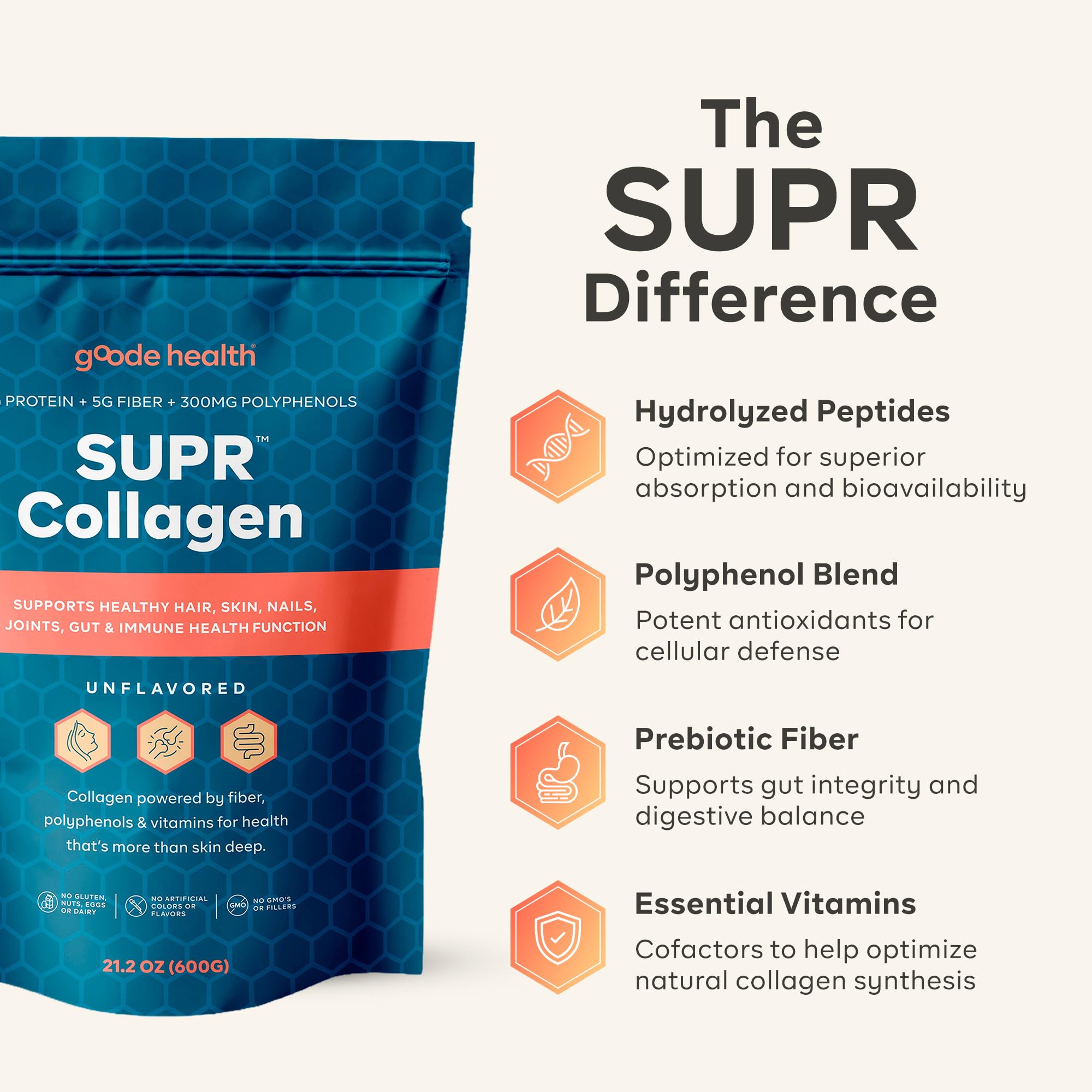 Goode Health SUPR Collagen powder blends into a smoothie without changing flavor.