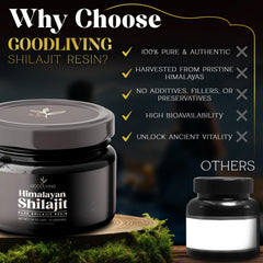 GoodLiving Himalayan Shilajit Resin label close-up reveals lab-tested purity.