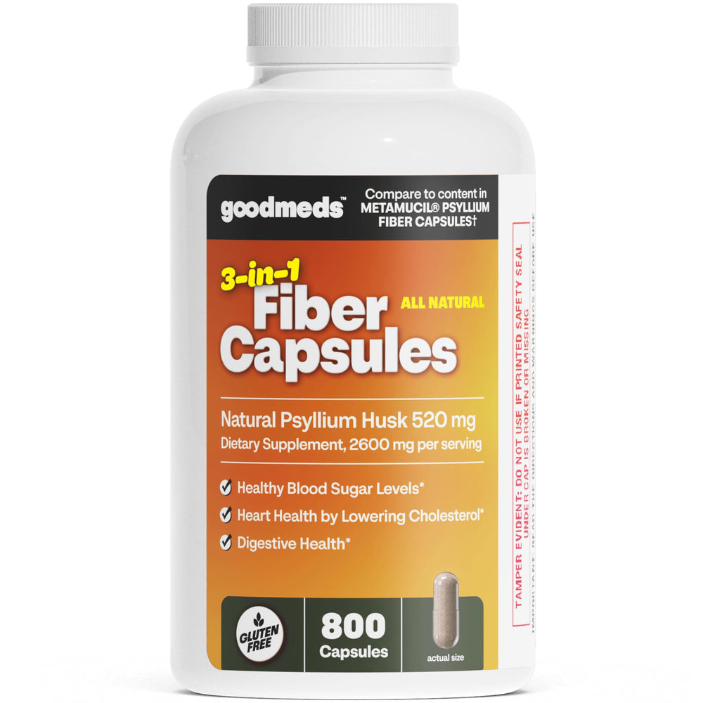 GoodMeds Psyllium Husk Capsules bottle pour signals convenient daily digestion support