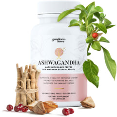 Goodness Lover Ashwagandha bottle close-up for calm energy support