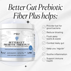 Goodness Lover Better Gut label closeup highlights clean ingredient list.