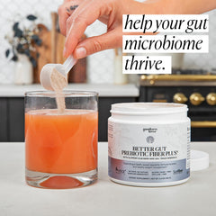 Goodness Lover Better Gut powder dissolving in a drink with no grit.