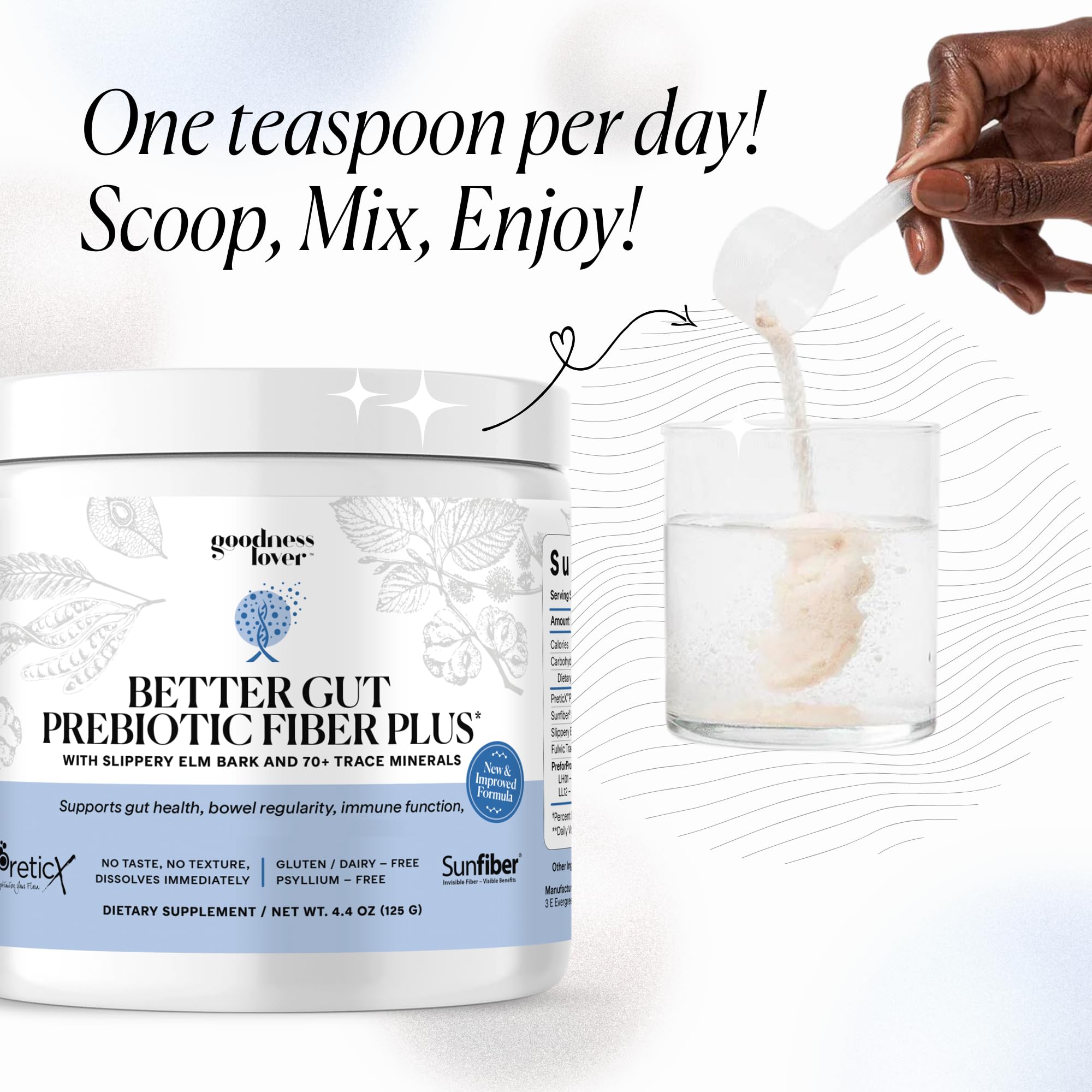 Goodness Lover Better Gut scoop serving ready for a daily dose.
