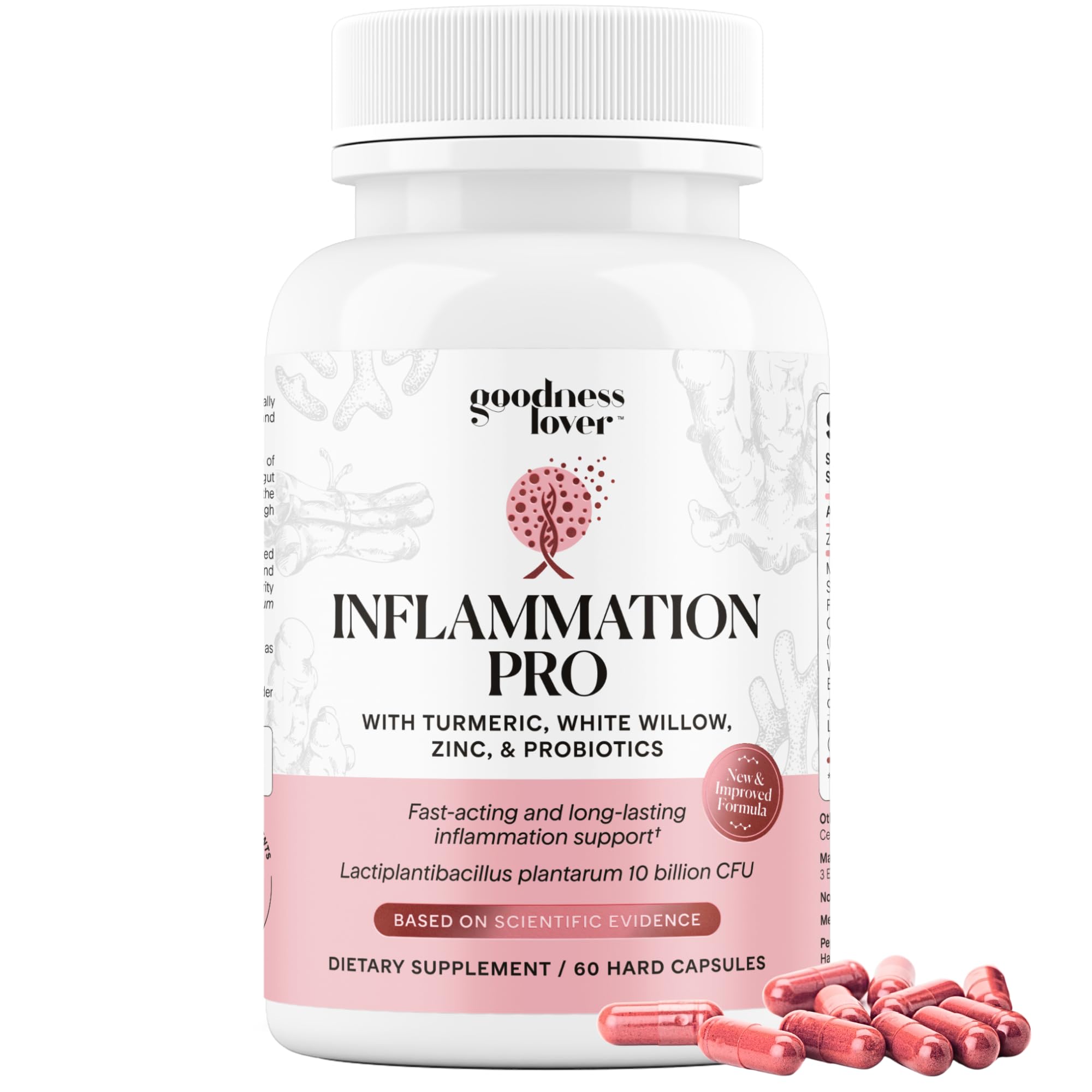 Goodness Lover Inflammation Pro bottle and capsules for daily digestive support.