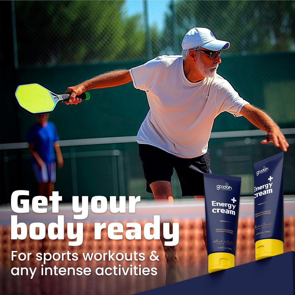 GOODOH Muscle Relief Cream knee-application highlights targeted comfort for daily life.
