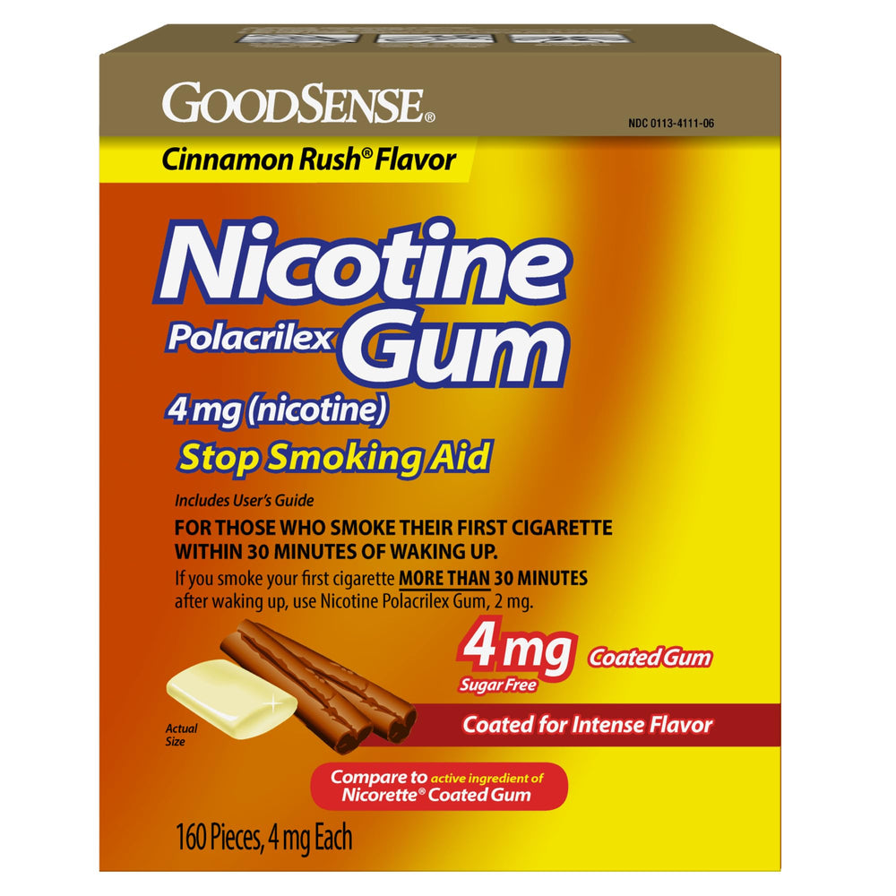 GoodSense coated nicotine gum 4 mg Soft Cinnamon pack for quick on-the-go craving relief.