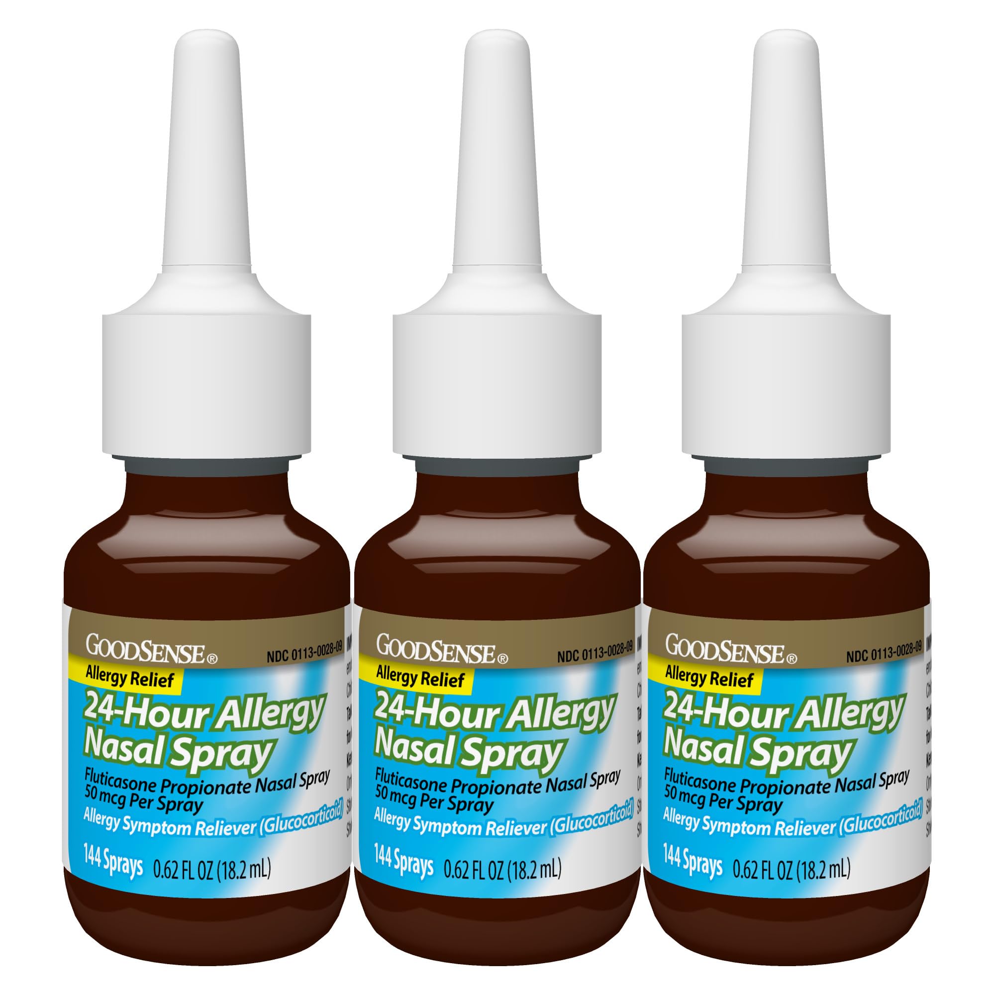 Back label of GoodSense Fluticasone nasal spray with usage info