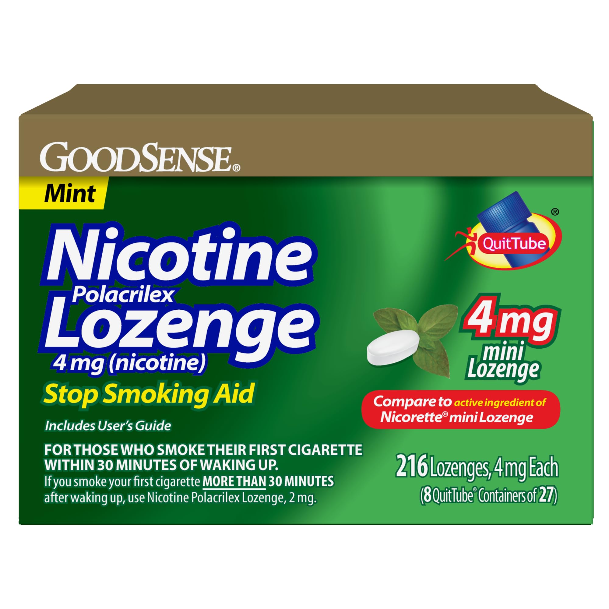 GoodSense Mini Nicotine Lozenge packaging shows mint flavor for quit support.