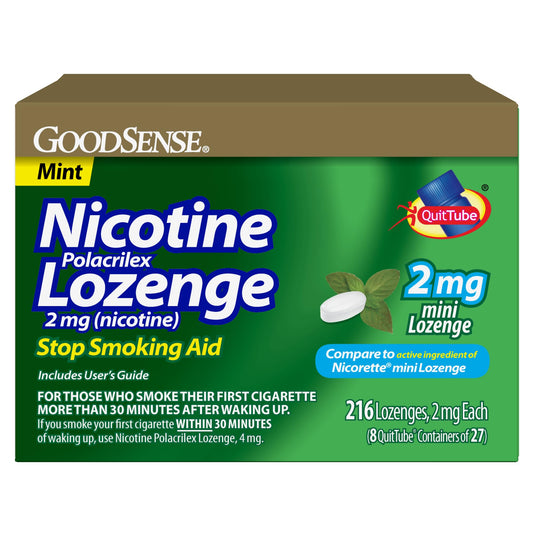 Goodsense mini nicotine polacrilex lozenge mint pack, a portable cravings relief option.