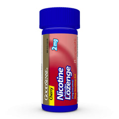 GoodSense nicotine lozenge 2 mg cherry on-the-go use, convenient for travel.