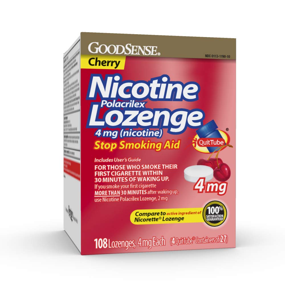 GoodSense Nicotine Lozenge 4 mg cherry packaging shows the product in a box for craving management.