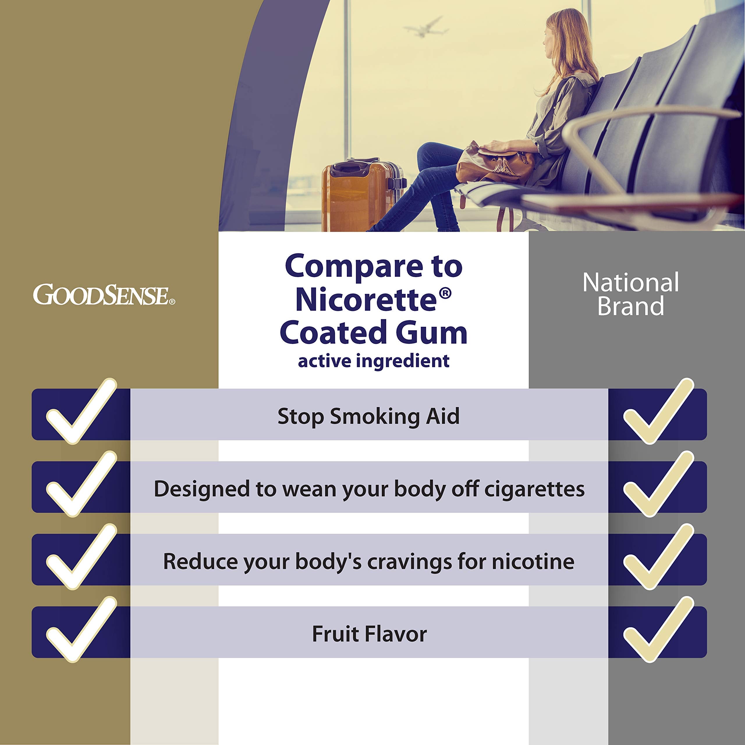 Open GoodSense gum box showing 4 mg pieces for cravings relief.