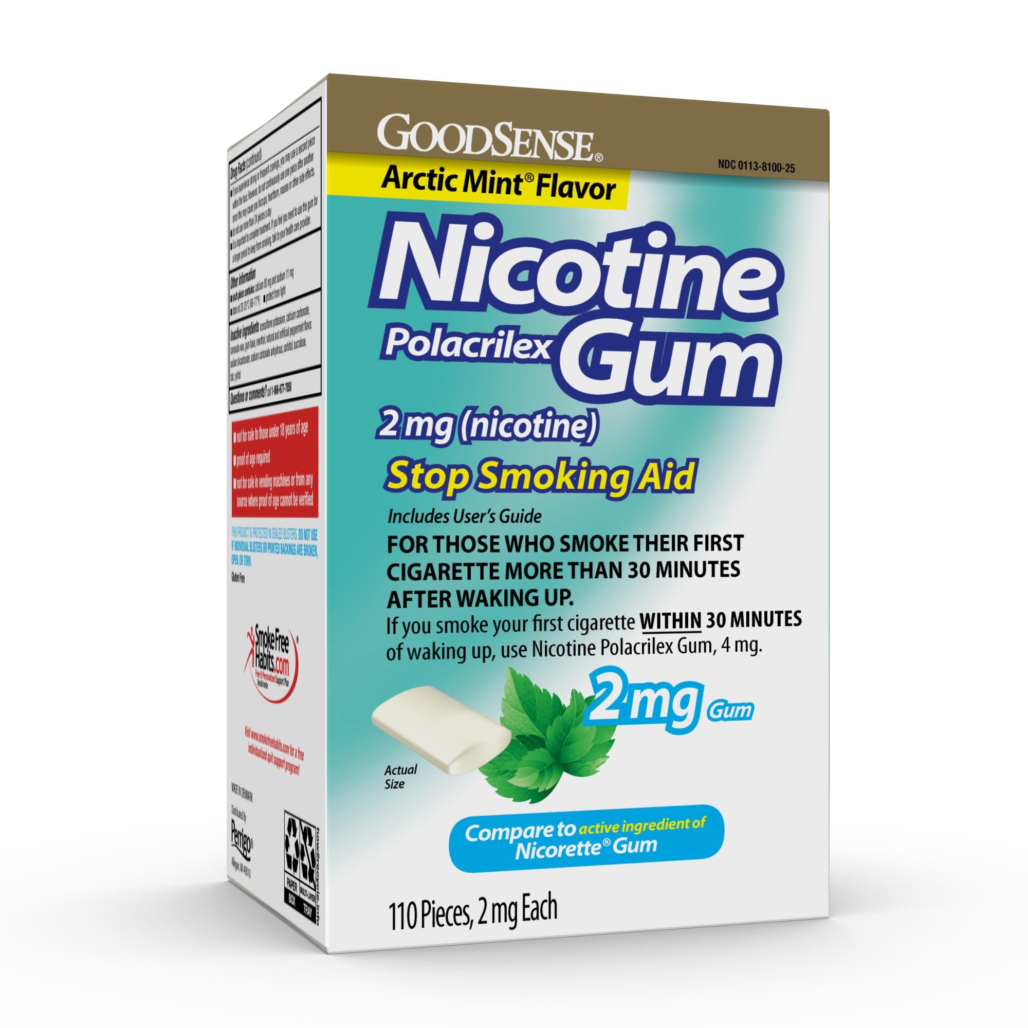 GoodSense nicotine polacrilex gum mint 2 mg provides craving relief in a refreshing mint flavor.