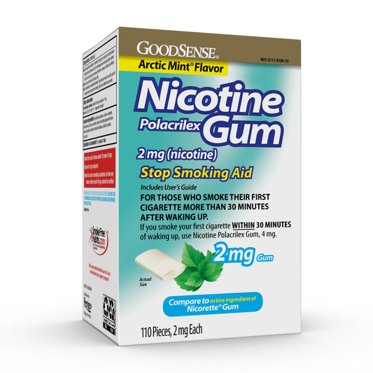 GoodSense nicotine polacrilex gum mint 2 mg provides craving relief in a refreshing mint flavor.