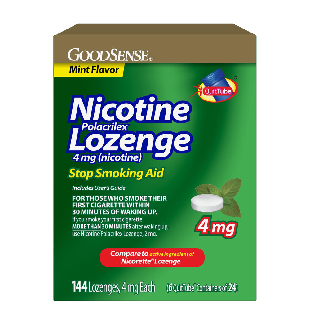 GoodSense mint lozenges packaging close-up for discreet quit support.