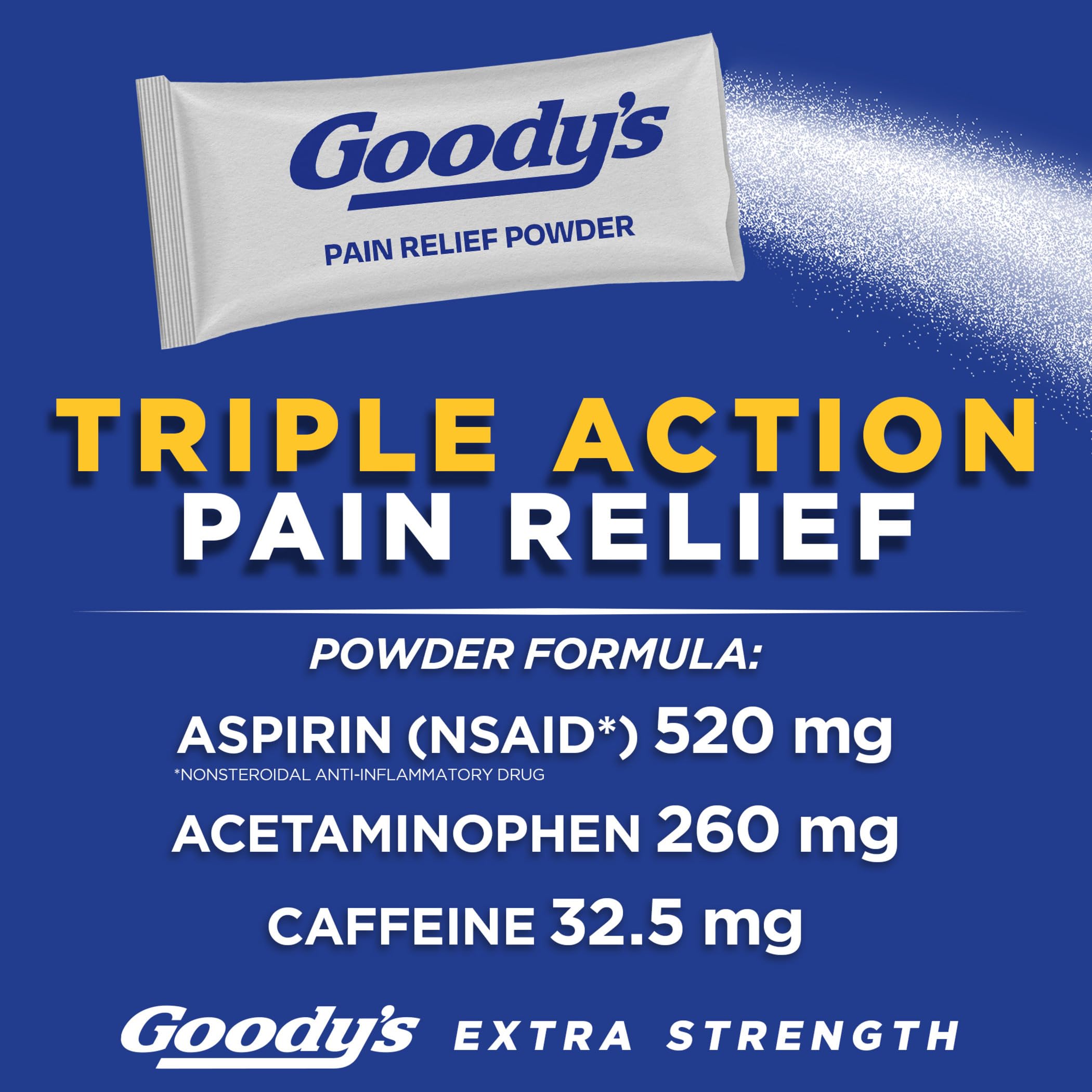 Goody's citrus flavor headache powder packets in portable packaging.
