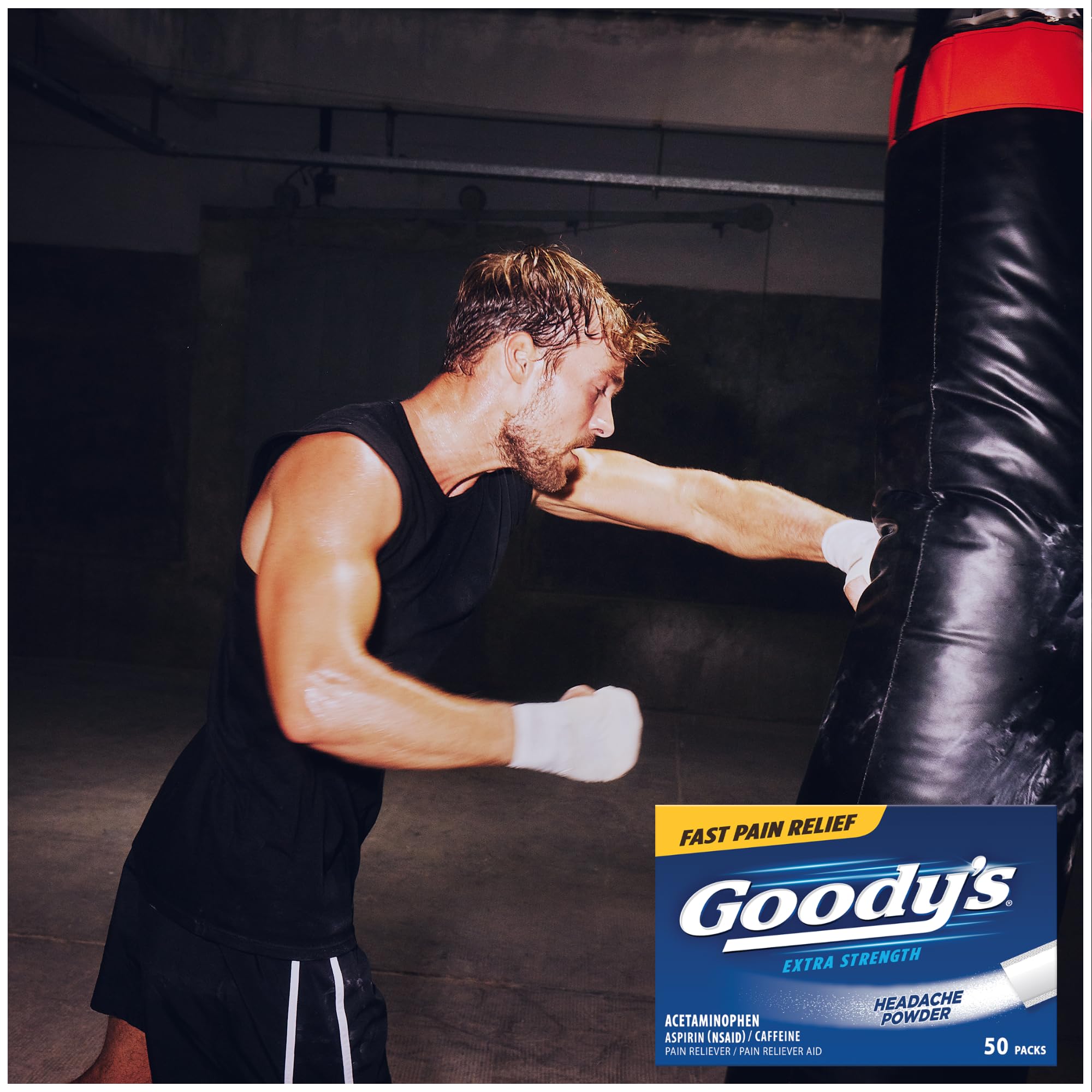 Goody's dosage label with acetaminophen, aspirin, and caffeine.