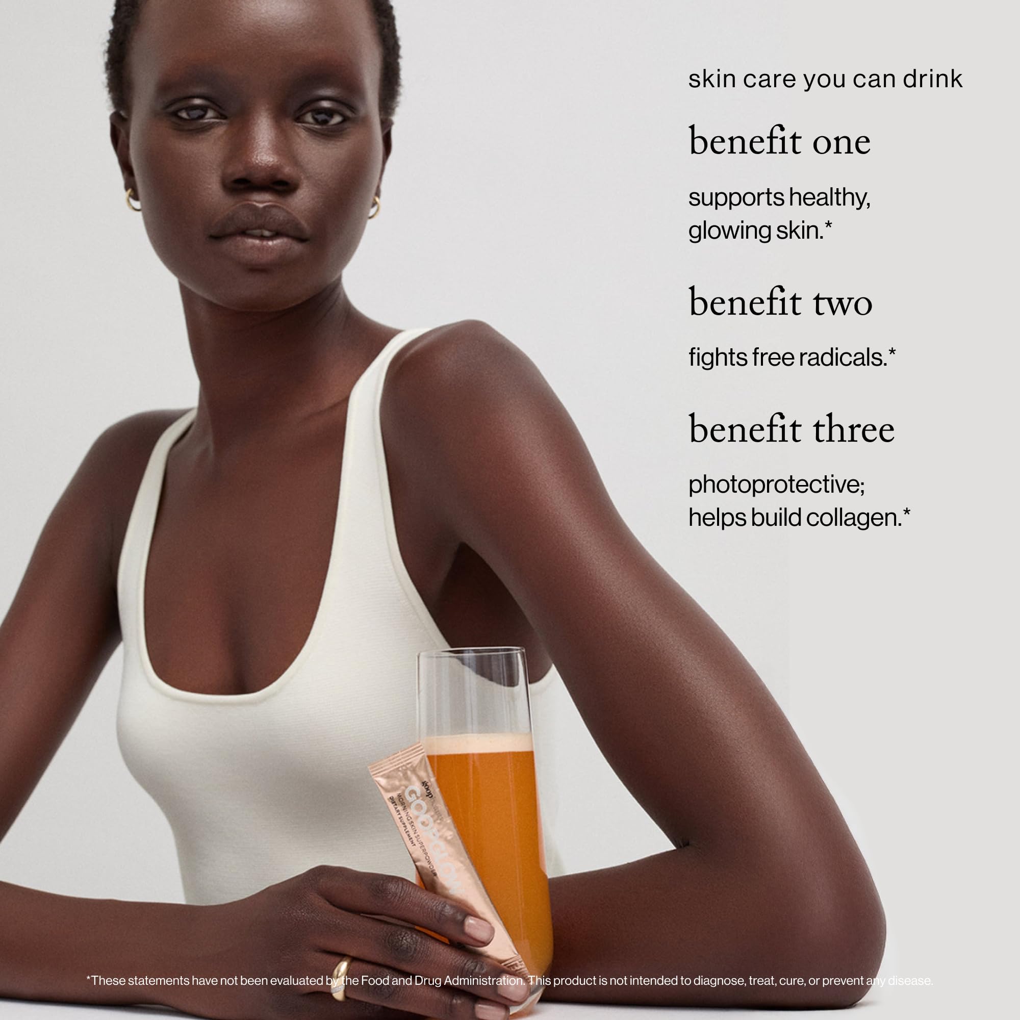 Goop Beauty Morning Skin Drink Mix single-serving packets ready for morning routine.