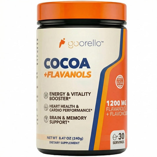 Goorello High Flavanol Cocoa Powder bottle for daily flavanol support