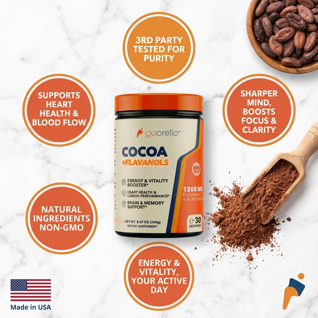 Goorello Cocoa Powder packaging shows quality and non-GMO promise