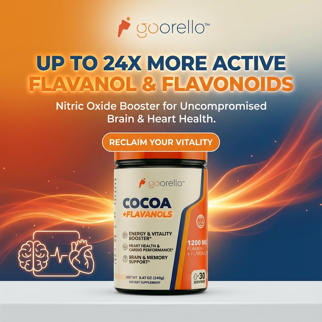 Goorello Cocoa Powder scoop highlights precise serving for flavanol intake