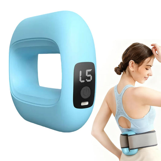 GooseFit electric fascia massage ring used on the neck for gentle relief and relaxation.