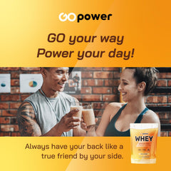 GOPOWER shake poured into glass shows versatile daily protein use.