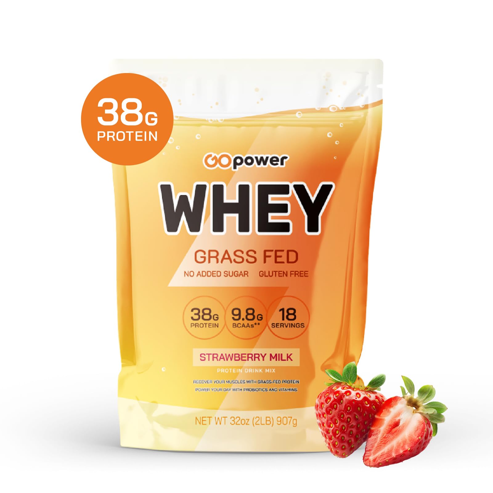 GOPOWER whey protein strawberry milk delight jar showcases strawberry flavor for post-workout energy