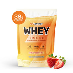 GOPOWER whey protein strawberry milk delight jar showcases strawberry flavor for post-workout energy