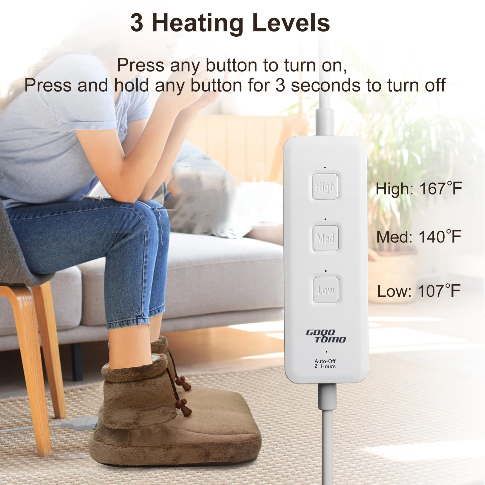 GOQO TOMO foot warmer features sherpa inner for cozy warmth and fast heat retention.
