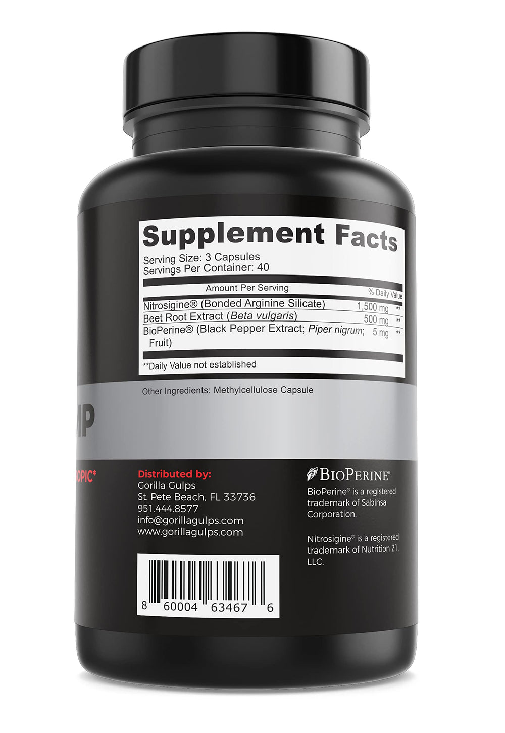 Gorilla Gulps Primal Pump Nitrosigine ingredient close-up for nitric oxide support.