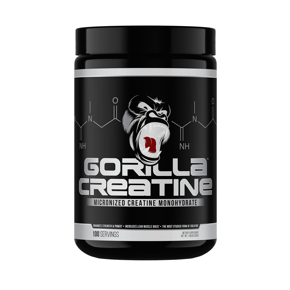 Gorilla Mind Creatine monohydrate bottle with micronized powder for smooth mixing