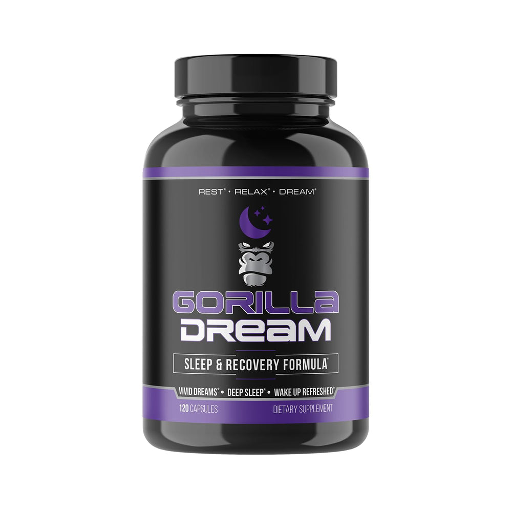 Gorilla Mind Dream sleep bottle on nightstand promoting deep nightly rest