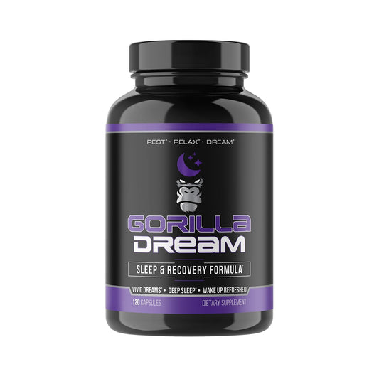 Gorilla Mind Dream sleep bottle on nightstand promoting deep nightly rest