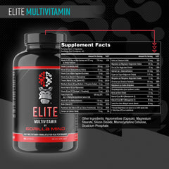 Gorilla Mind Elite label close-up highlighting the 27 nutrients.