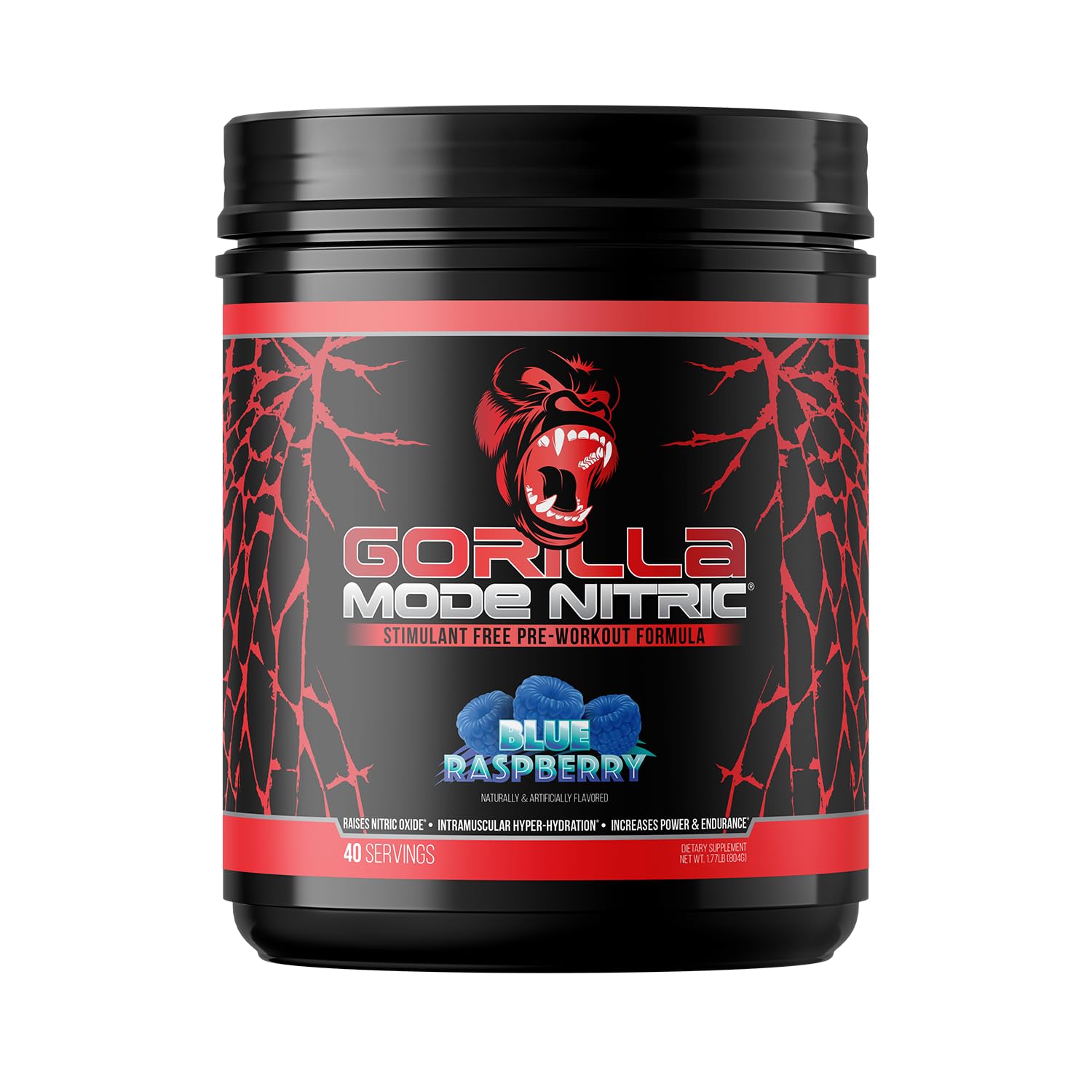 Gorilla Mind Gorilla Mode Nitric Upgraded blue raspberry scoop for a pre-workout boost