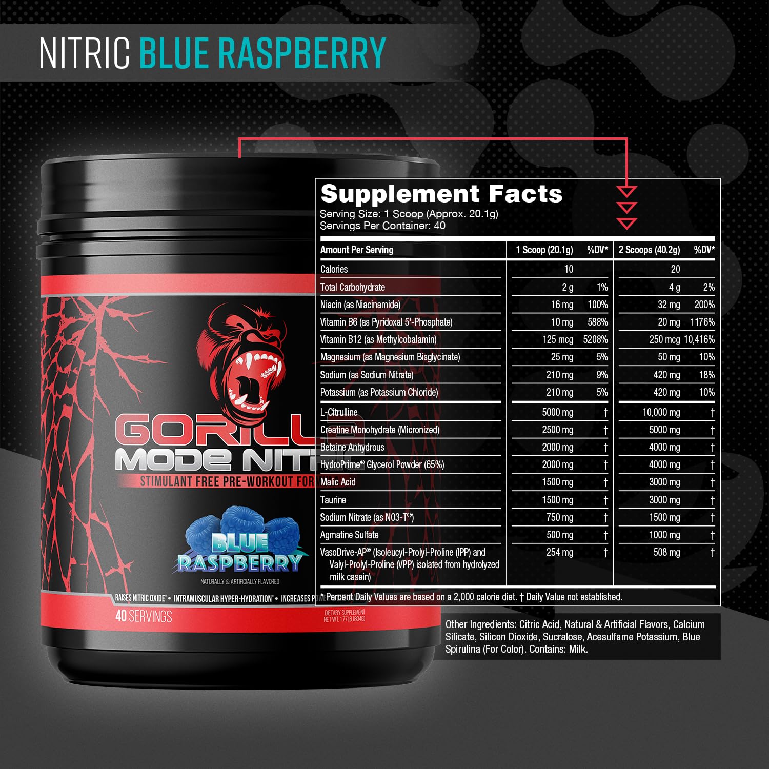 Gorilla Mind blue raspberry shaker showing smooth mix for pumps and energy