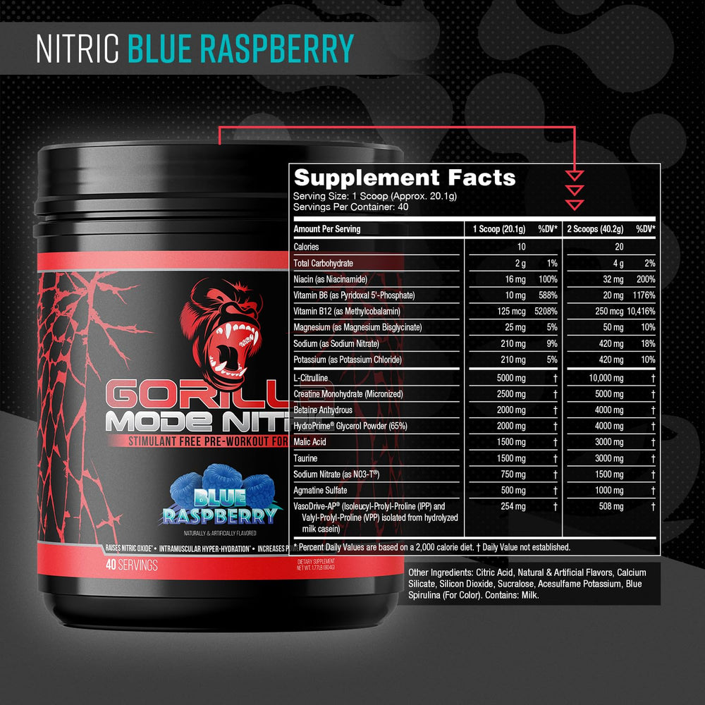 Gorilla Mind blue raspberry shaker showing smooth mix for pumps and energy