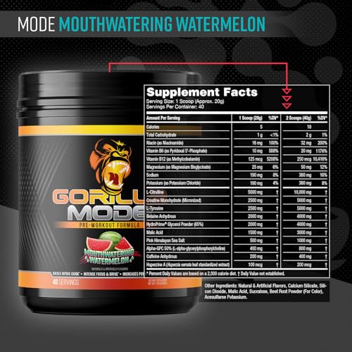 Gorilla Mind Gorilla Mode Watermelon bottle front for energy and focus.